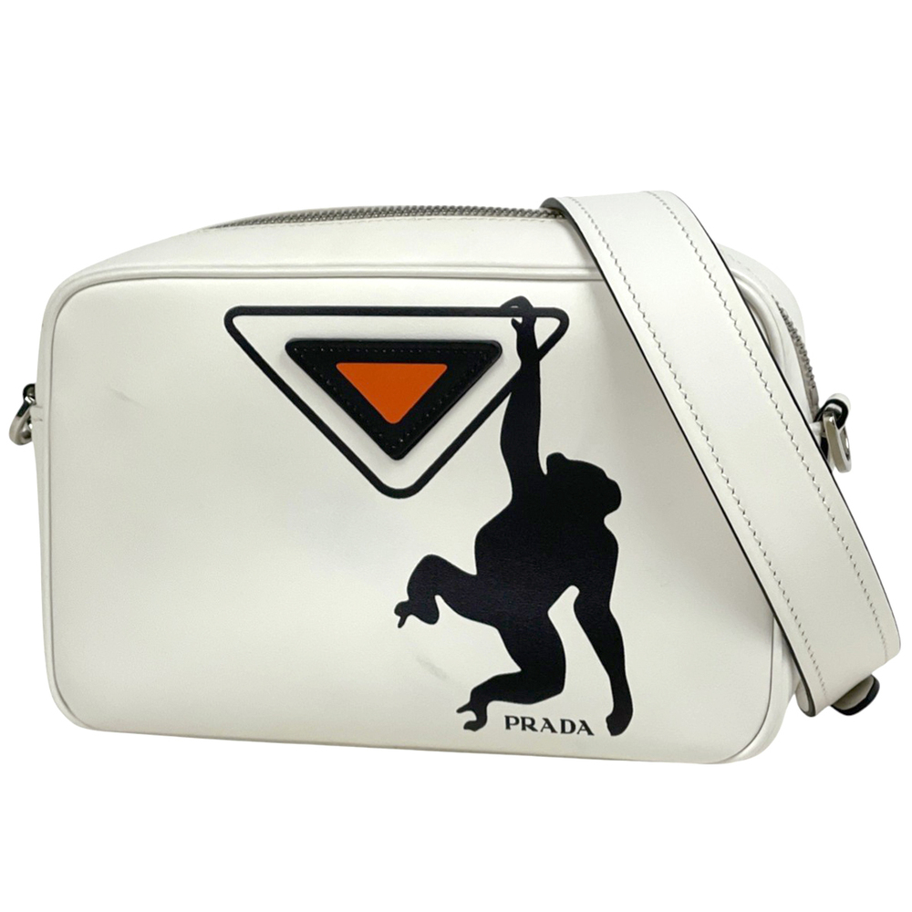 Prada City Calf Monkey Crossbody Bag distinctive hanging monkey graphic white